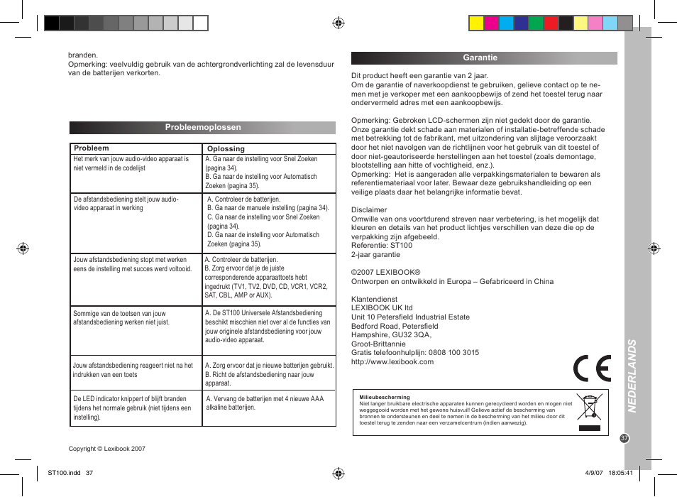 Nederlands | Lexibook ST100 User Manual | Page 37 / 51