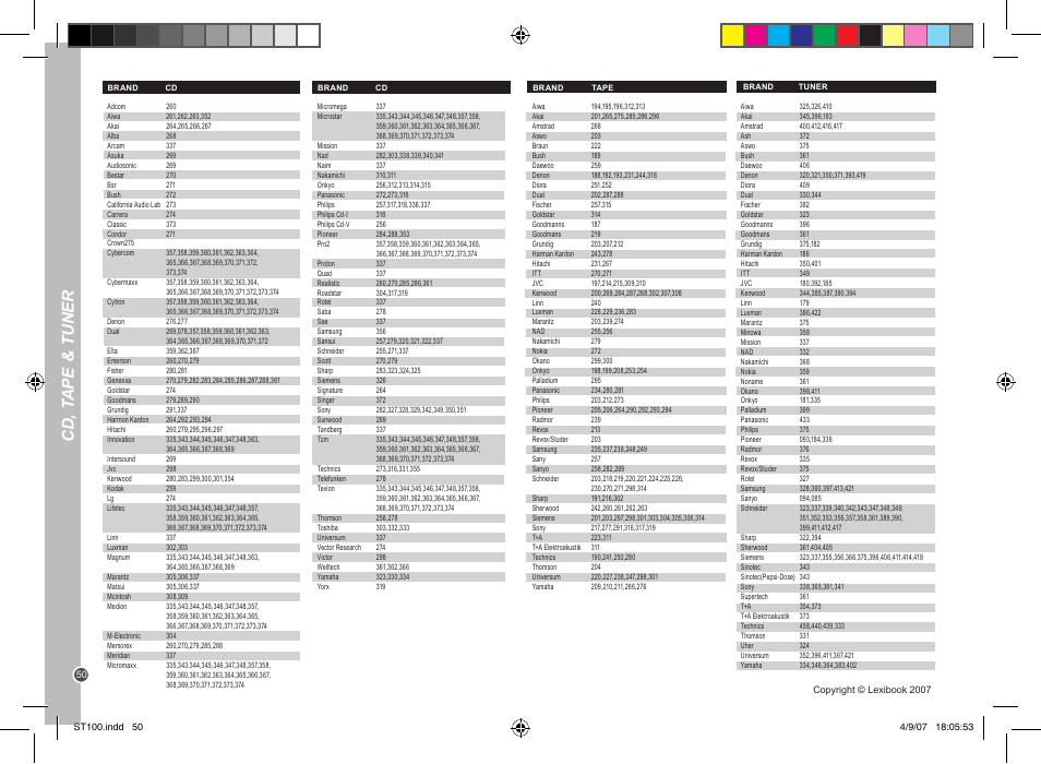 Cd, t ape & tuner | Lexibook ST100 User Manual | Page 50 / 51