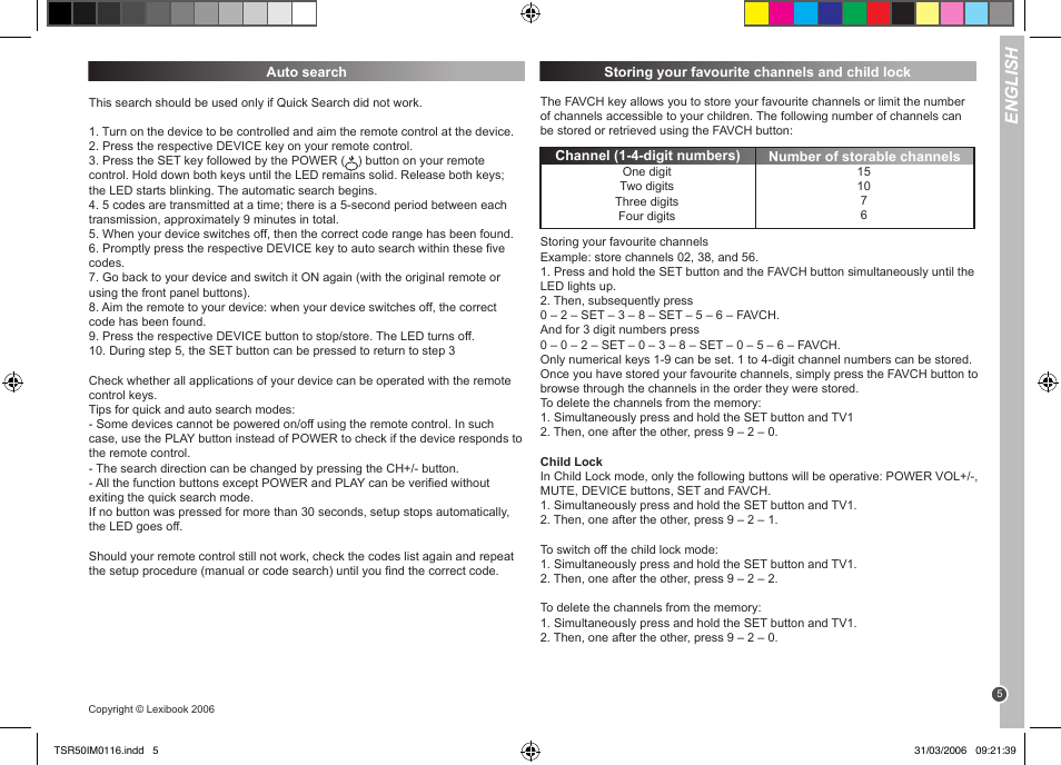 English | Lexibook TSR50 User Manual | Page 5 / 51