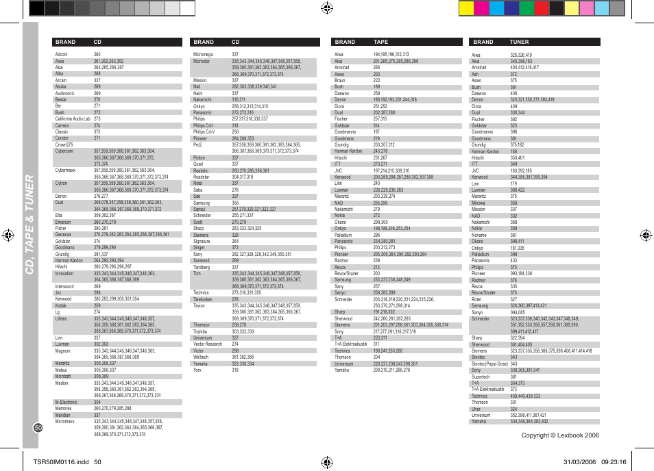 Cd , t ape & tuner | Lexibook TSR50 User Manual | Page 50 / 51