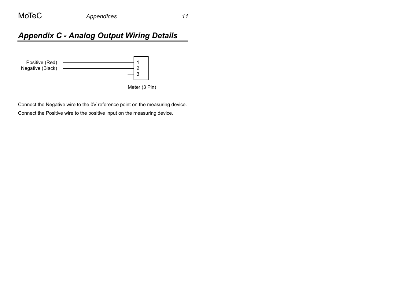 Motec, Appendix c - analog output wiring details | MoTeC AFM1 User Manual | Page 15 / 20
