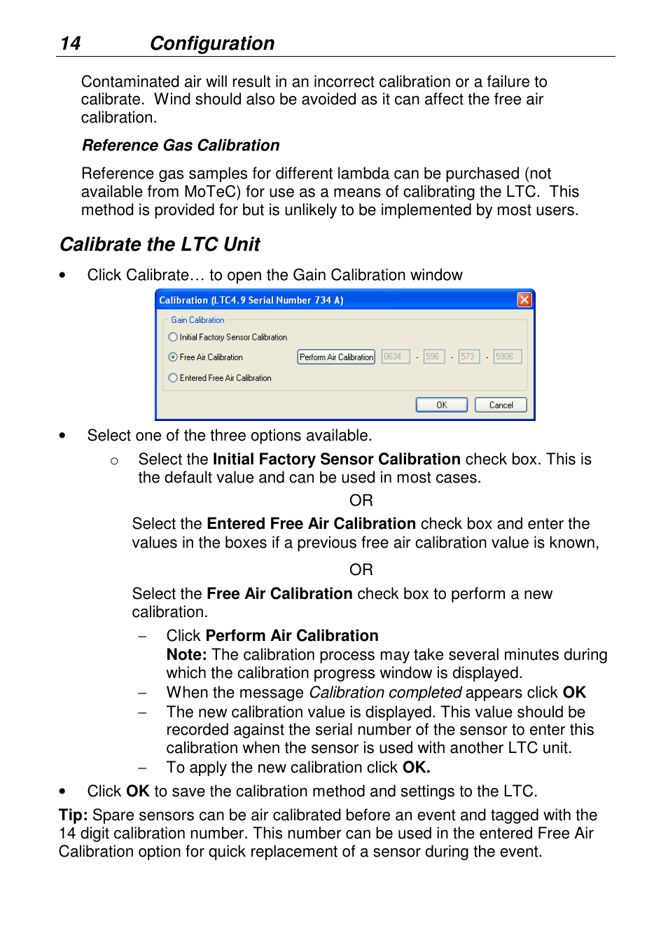 14 configuration, Calibrate the ltc unit | MoTeC LTCN User Manual | Page 14 / 39