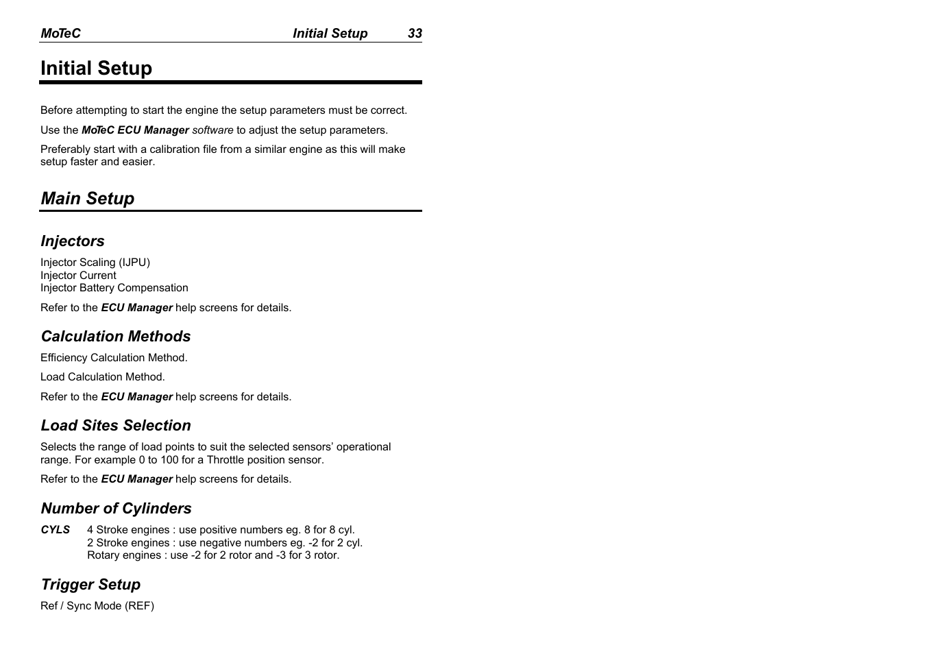 Initial setup, Main setup | MoTeC M880 User Manual | Page 35 / 101