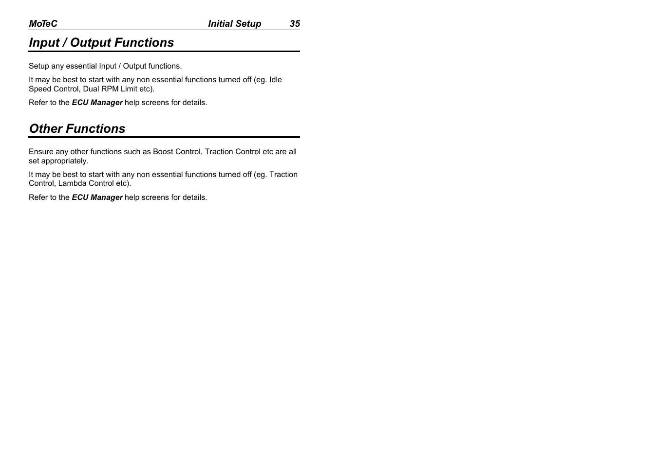 Input / output functions, Other functions | MoTeC M880 User Manual | Page 37 / 101