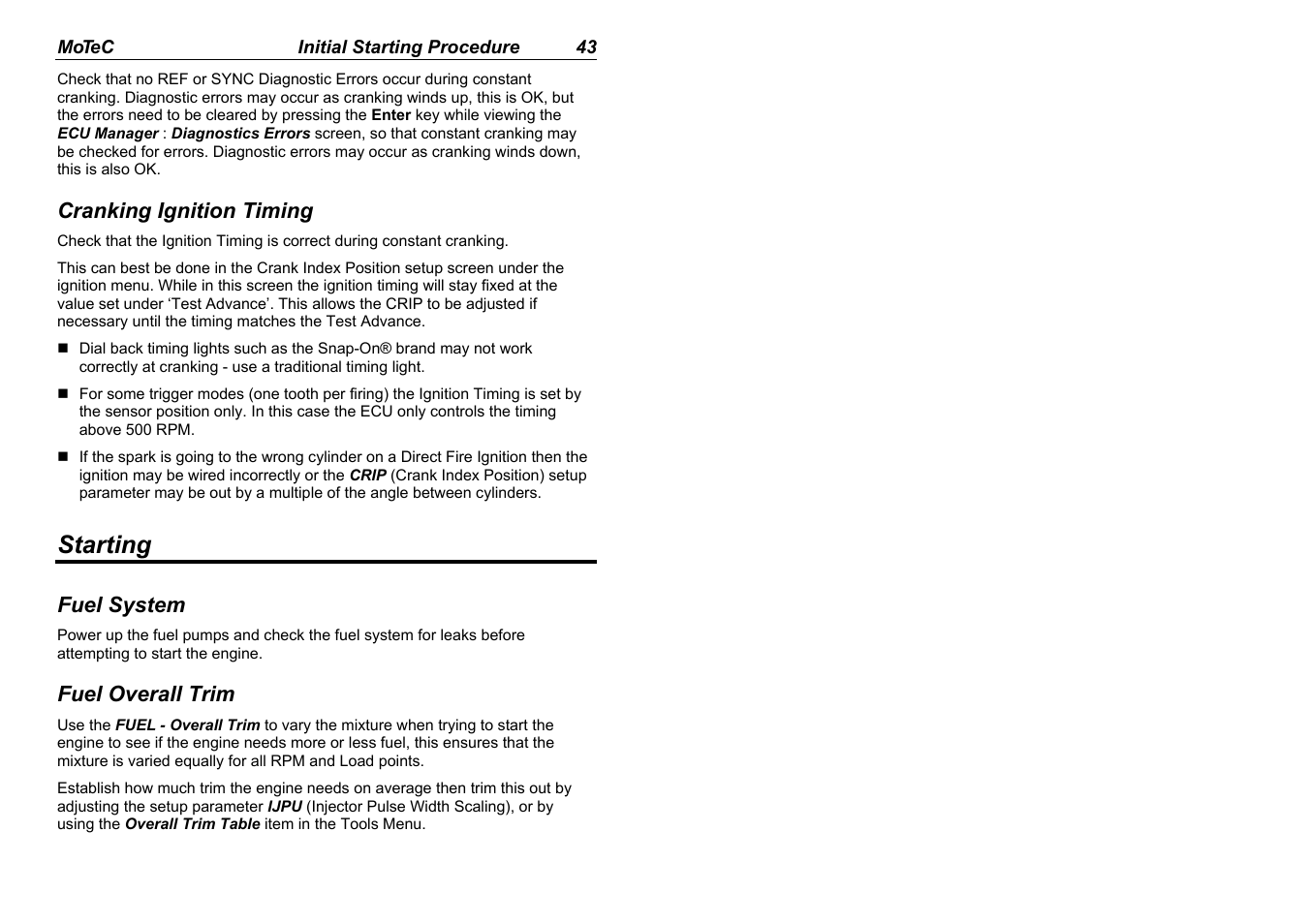 Starting | MoTeC M880 User Manual | Page 45 / 101