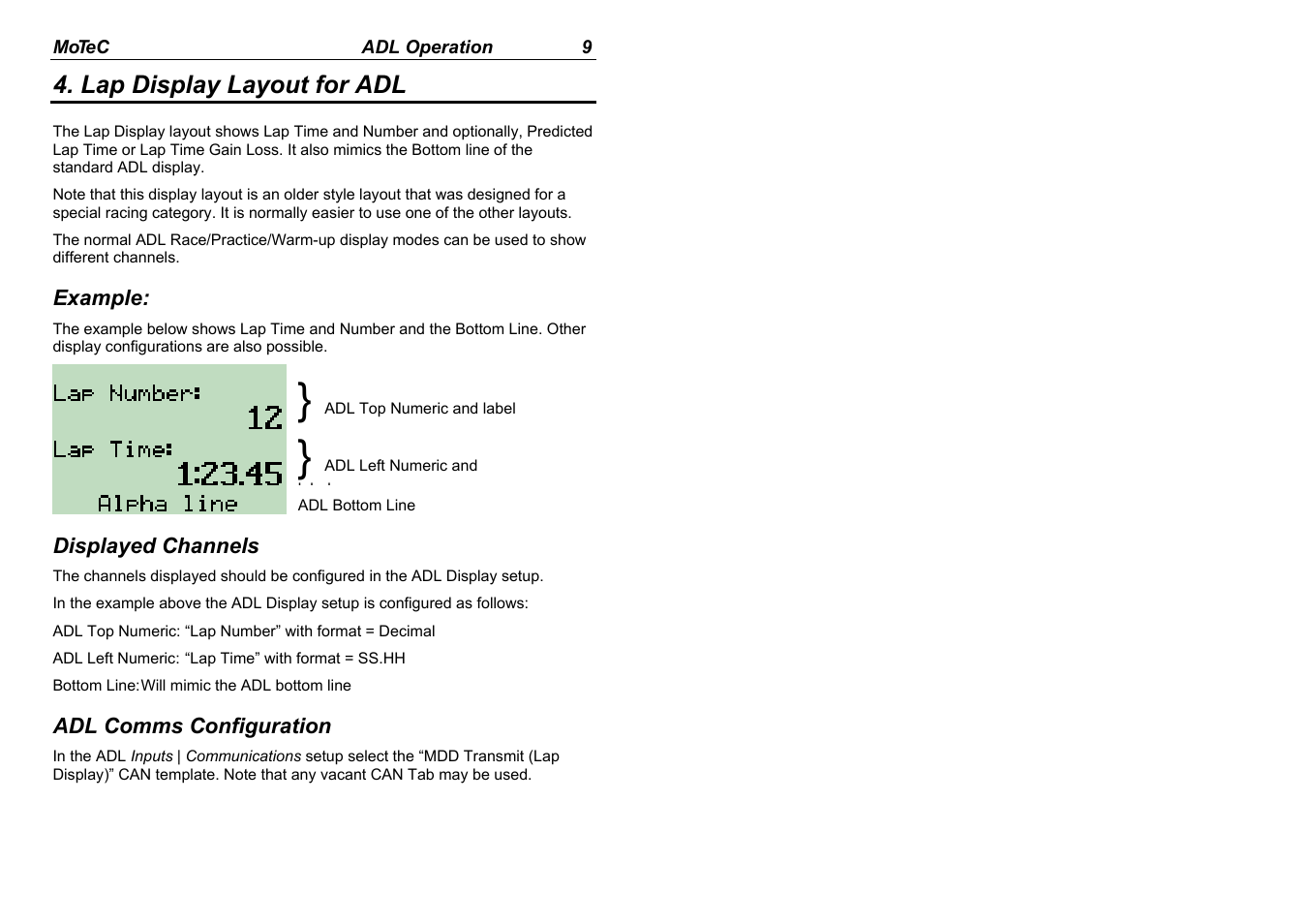 Lap display layout for adl | MoTeC MDD User Manual | Page 11 / 48