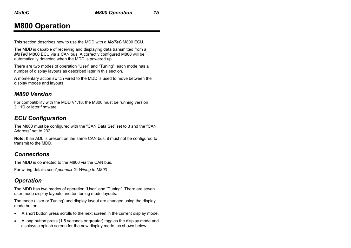 M800 operation | MoTeC MDD User Manual | Page 17 / 48