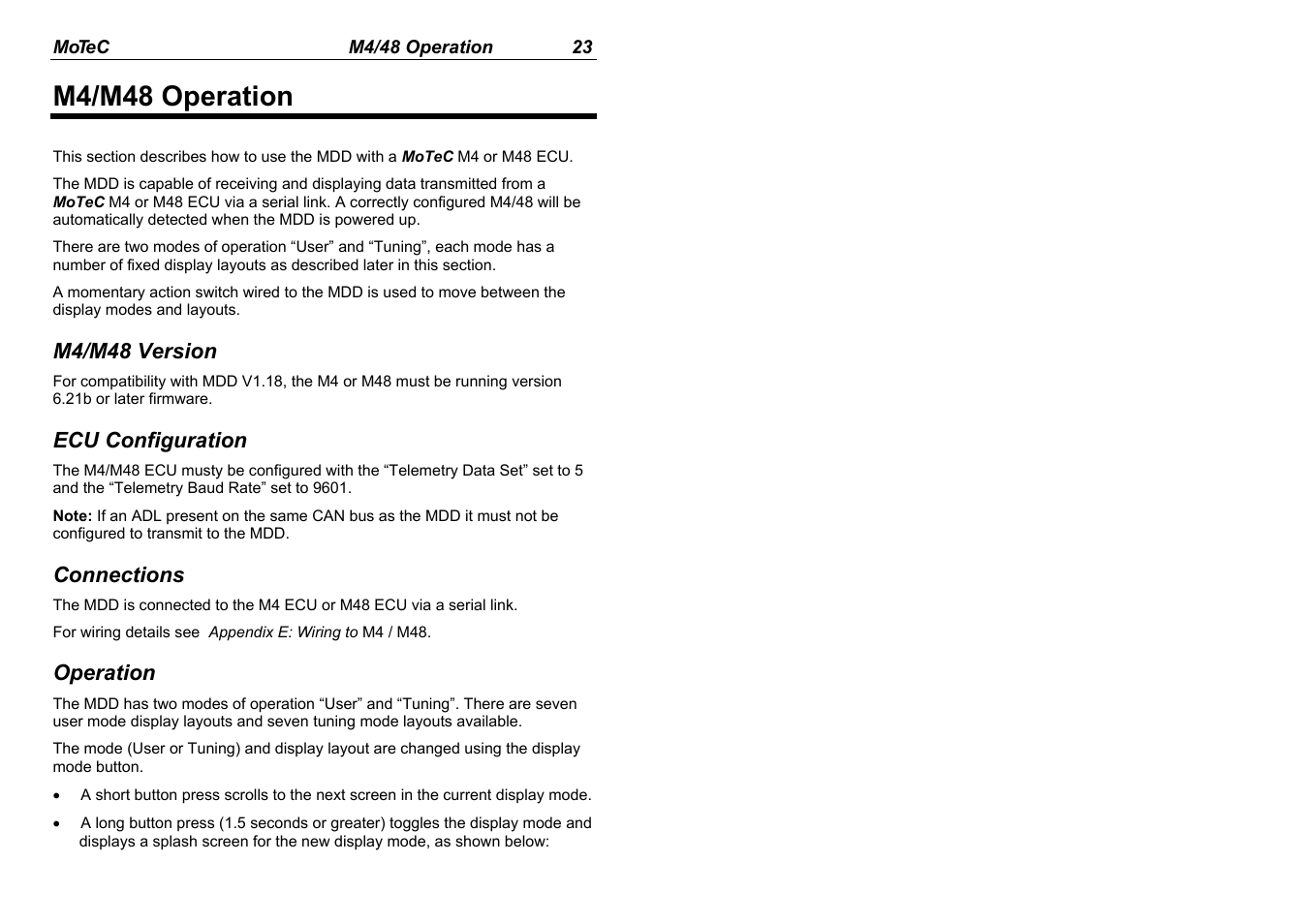 M4/m48 operation | MoTeC MDD User Manual | Page 25 / 48