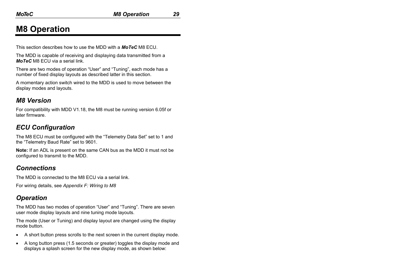 M8 operation | MoTeC MDD User Manual | Page 31 / 48