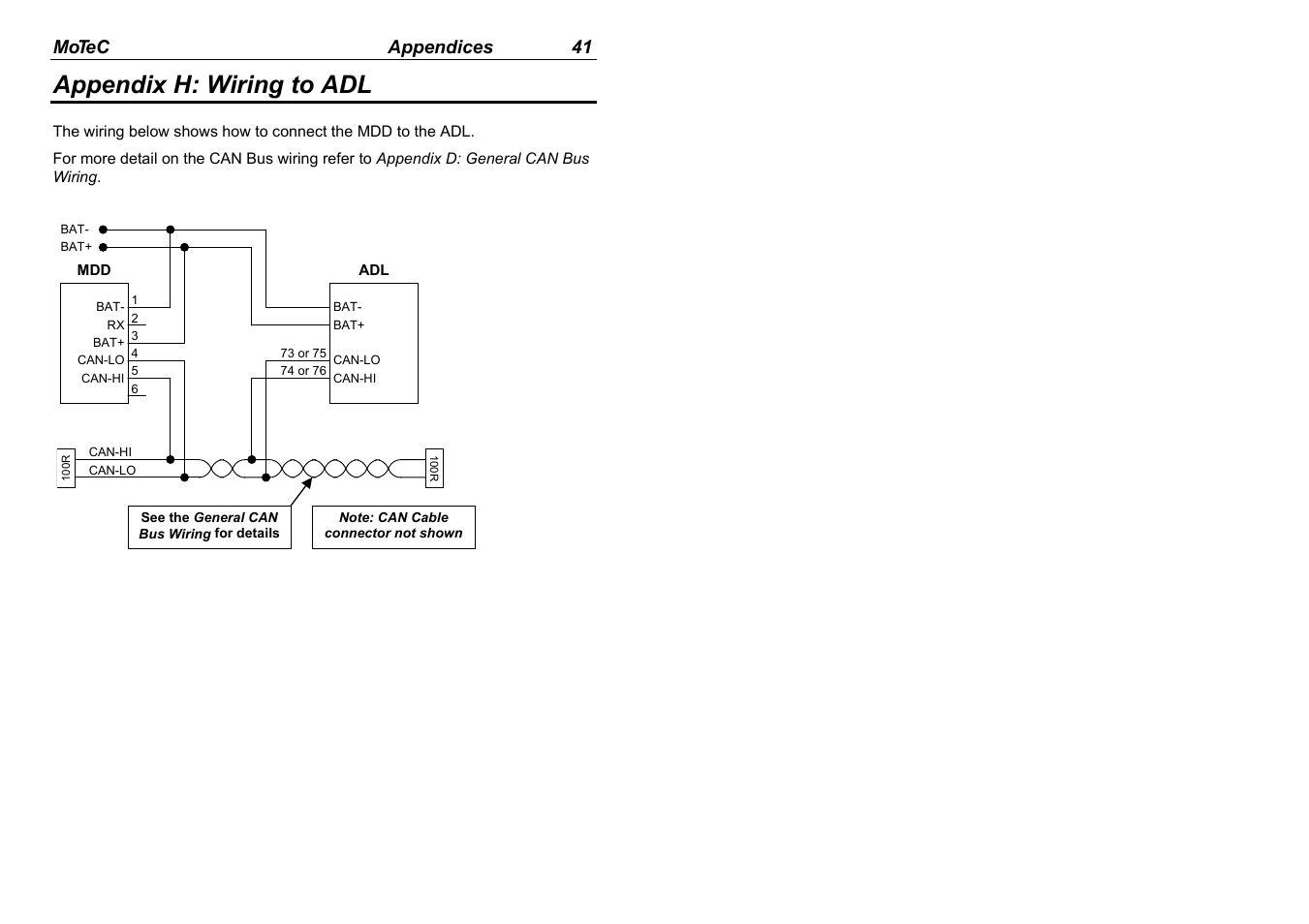 Appendix h: wiring to adl | MoTeC MDD User Manual | Page 43 / 48