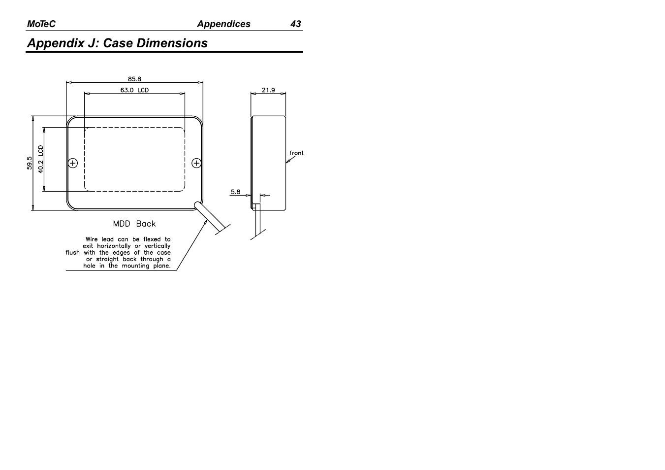 Appendix j: case dimensions | MoTeC MDD User Manual | Page 45 / 48