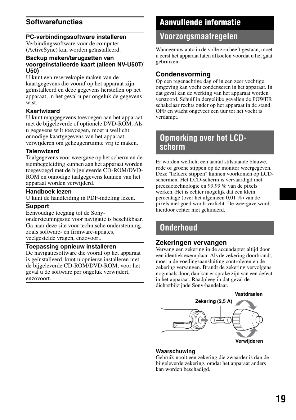 Softwarefuncties, Aanvullende informatie, Voorzorgsmaatregelen | Opmerking over het lcd- scherm, Onderhoud, Aanvullende informatie voorzorgsmaatregelen | Sony NV-U70T User Manual | Page 101 / 216