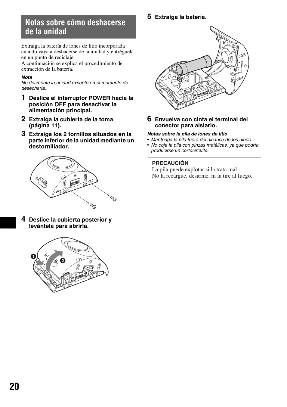 Notas sobre cómo deshacerse de la unidad, Notas sobre cómo deshacerse, De la unidad | Sony NV-U70T User Manual | Page 124 / 216