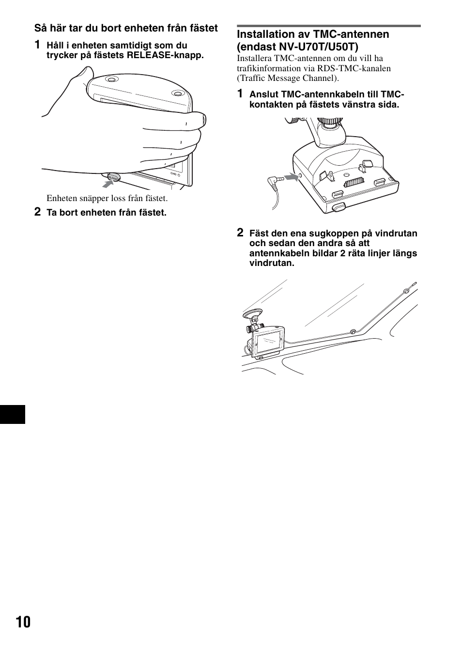 Installation av tmc-antennen (endast nv-u70t/u50t) | Sony NV-U70T User Manual | Page 136 / 216