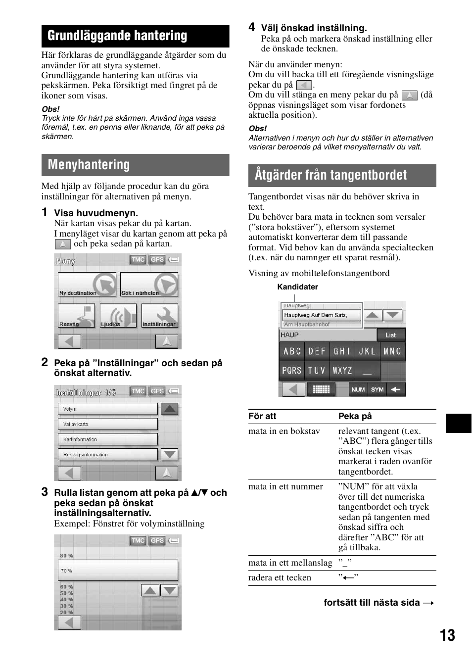 Grundläggande hantering, Menyhantering, Åtgärder från tangentbordet | Menyhantering åtgärder från tangentbordet | Sony NV-U70T User Manual | Page 139 / 216