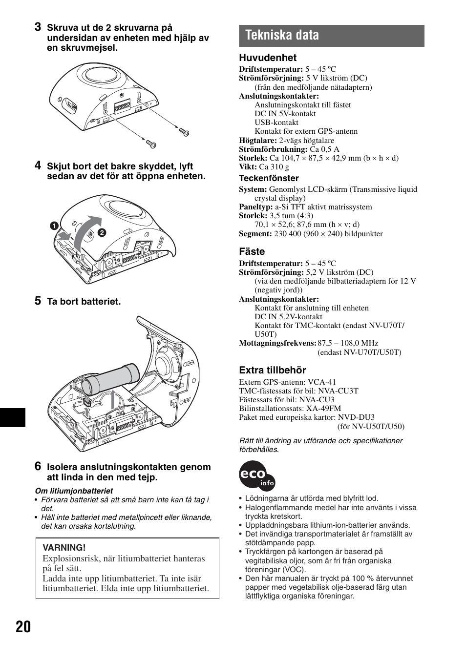 Tekniska data | Sony NV-U70T User Manual | Page 146 / 216