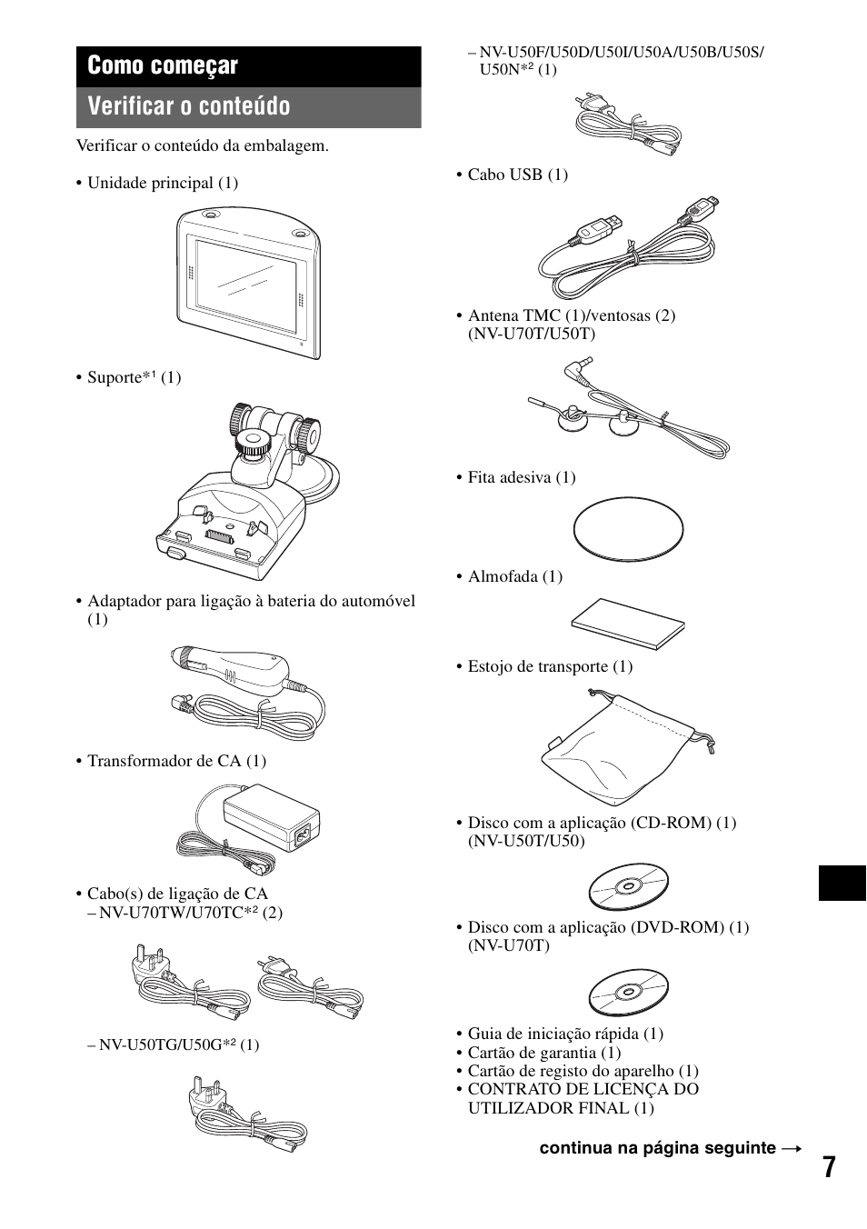 Como começar, Verificar o conteúdo, Como começar verificar o conteúdo | Sony NV-U70T User Manual | Page 153 / 216