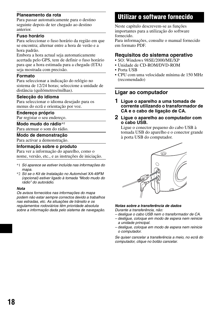 Utilizar o software fornecido, Ligar ao computador | Sony NV-U70T User Manual | Page 164 / 216