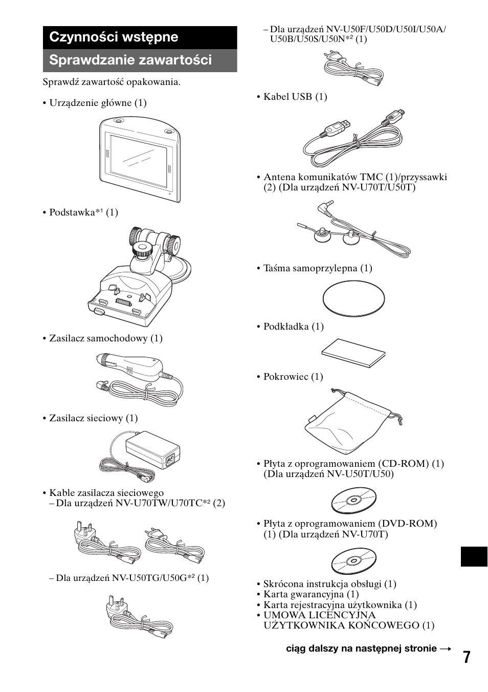 Czynności wstępne, Sprawdzanie zawartości, Czynności wstępne sprawdzanie zawartości | Sony NV-U70T User Manual | Page 173 / 216