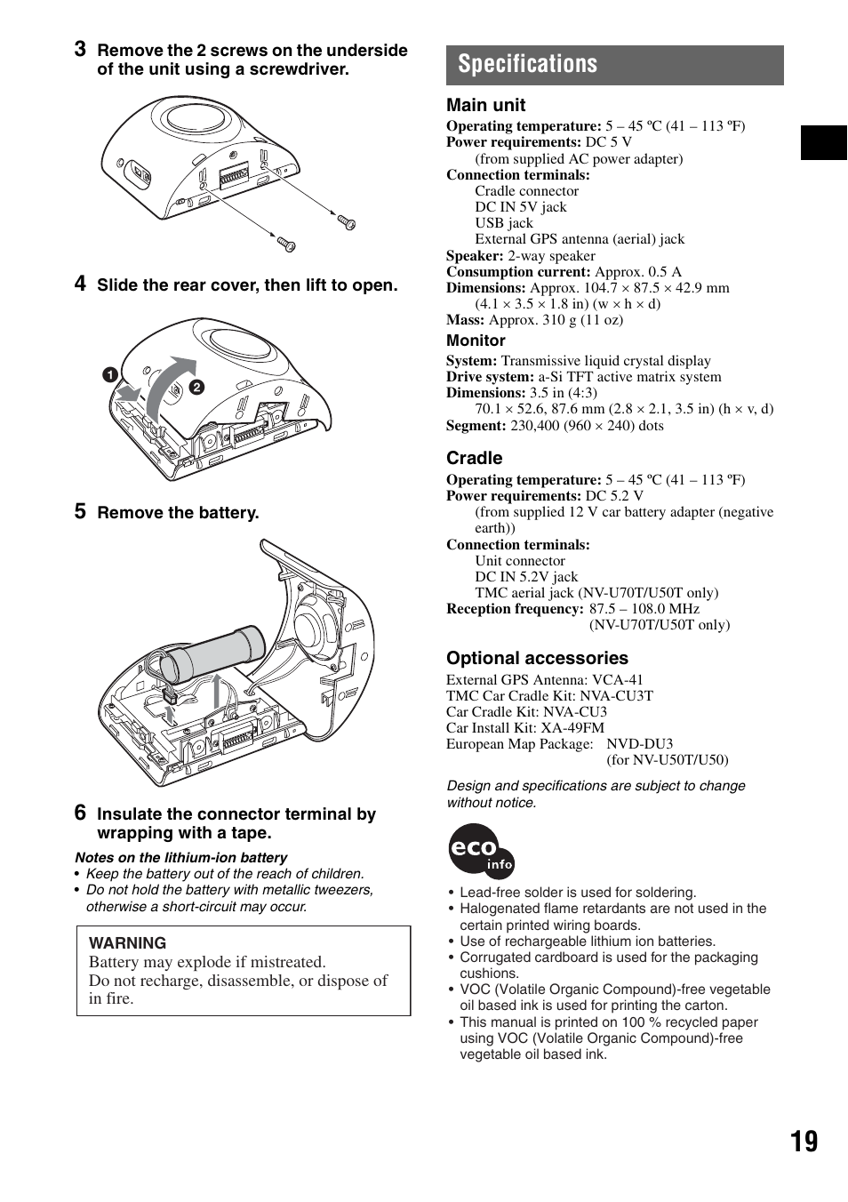 Specifications | Sony NV-U70T User Manual | Page 19 / 216