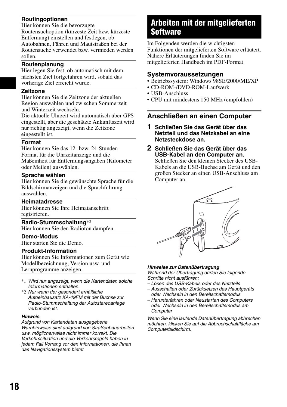 Arbeiten mit der mitgelieferten software, Anschließen an einen computer | Sony NV-U70T User Manual | Page 38 / 216
