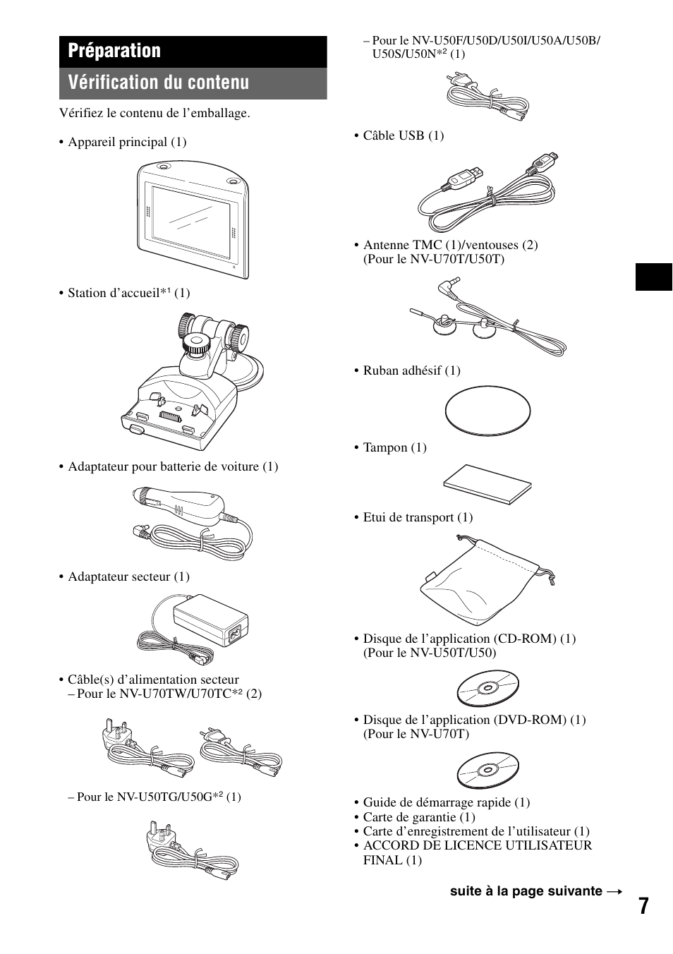 Préparation, Vérification du contenu, Préparation vérification du contenu | Sony NV-U70T User Manual | Page 49 / 216