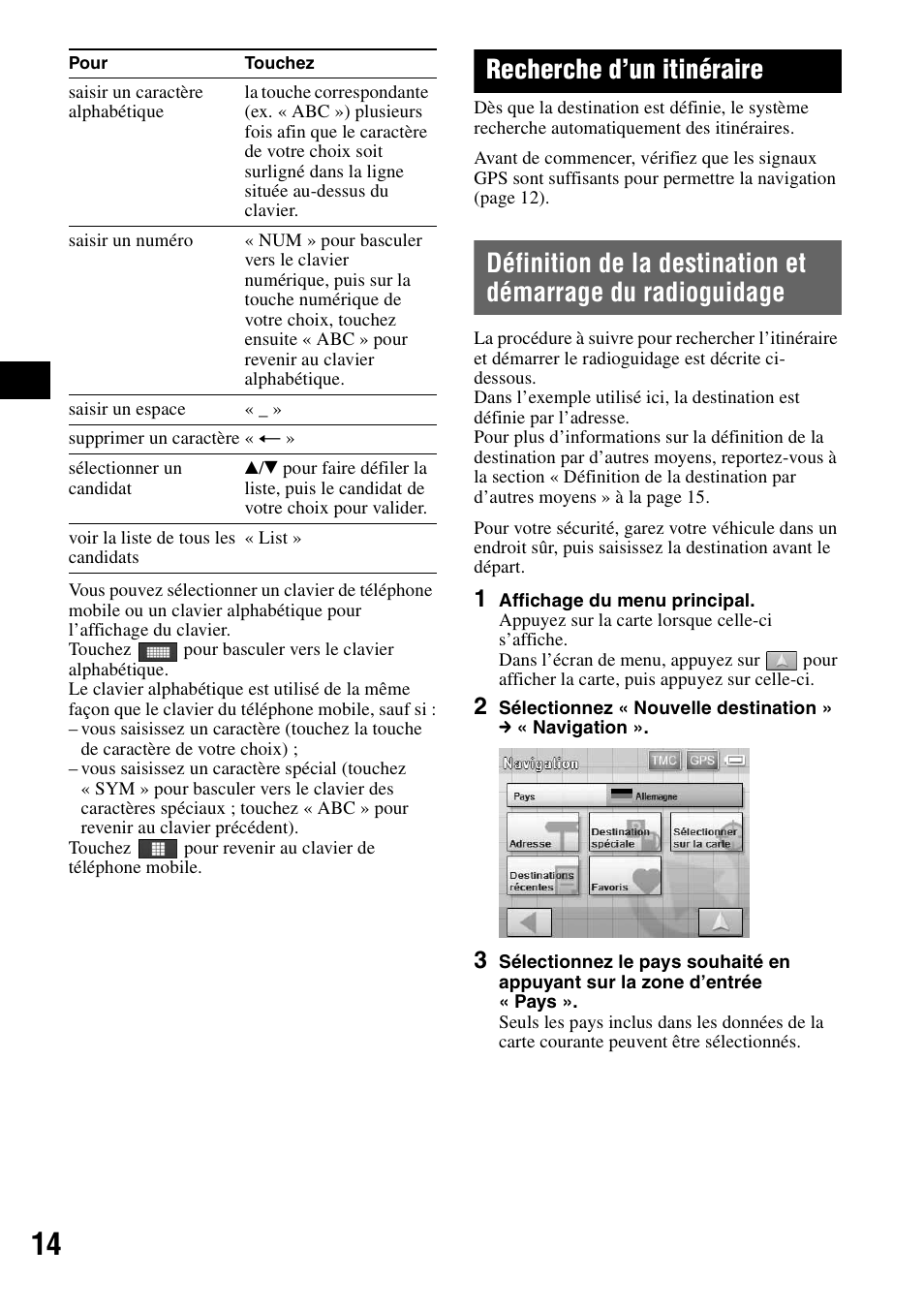 Recherche d’un itinéraire, Définition de la destination et démarrage du, Radioguidage | Sony NV-U70T User Manual | Page 56 / 216
