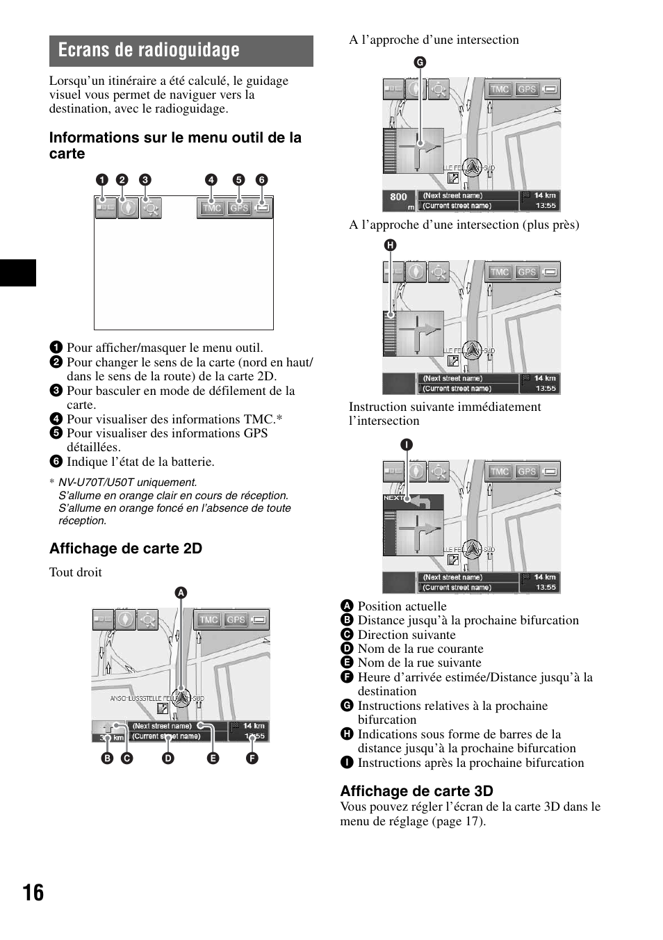 Ecrans de radioguidage | Sony NV-U70T User Manual | Page 58 / 216