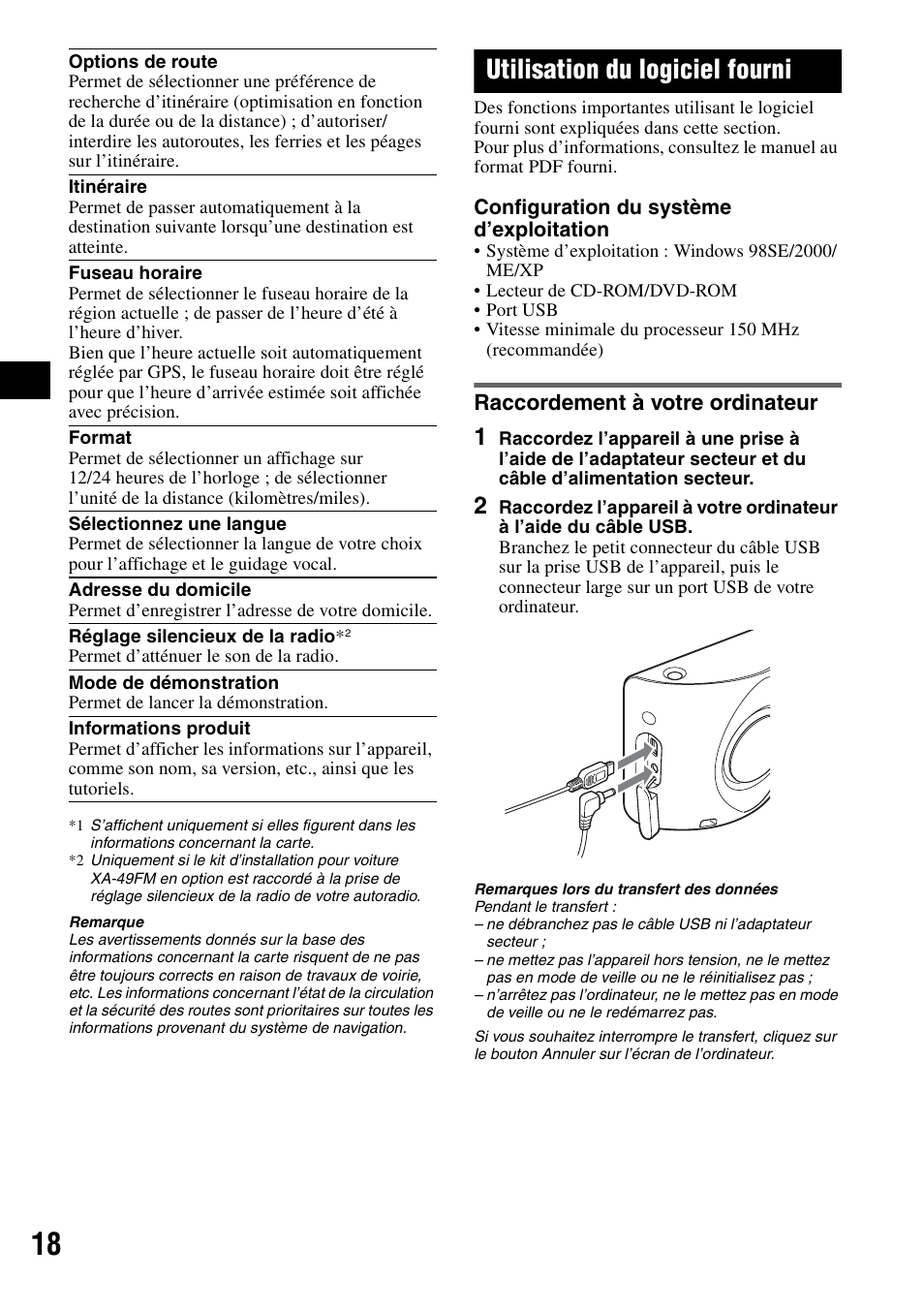 Utilisation du logiciel fourni, Raccordement à votre ordinateur | Sony NV-U70T User Manual | Page 60 / 216