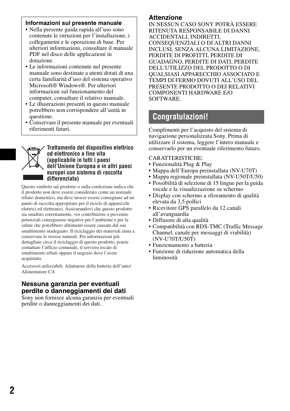 Congratulazioni | Sony NV-U70T User Manual | Page 64 / 216