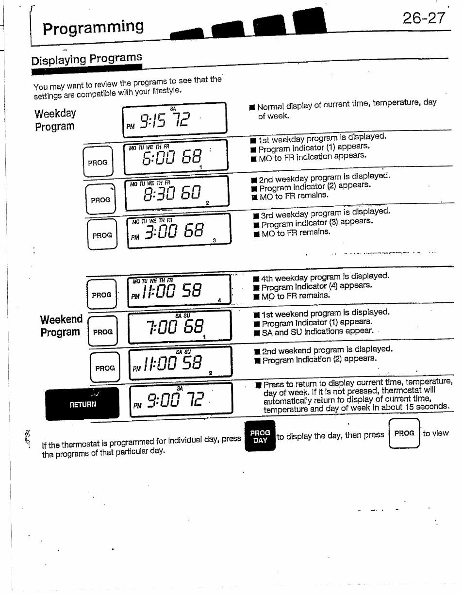 Displaying programs, Weekday program, Programming -27 | Hunter 28837 46 Pemberley User Manual | Page 14 / 20