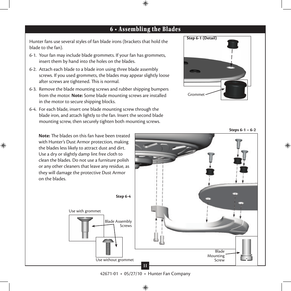 6 • assembling the blades | Hunter 21375 46 Stonington User Manual | Page 11 / 15