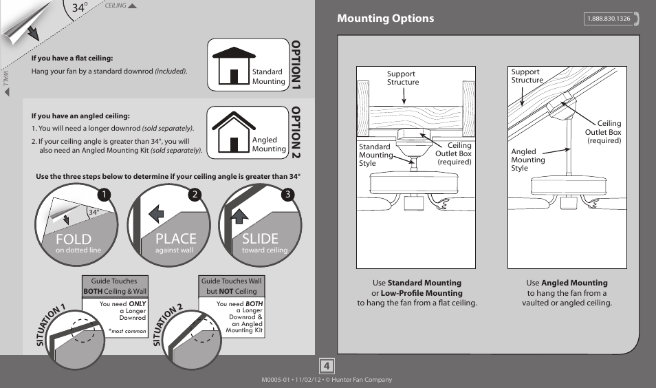 Slide, Place, Fold | Option 1, Option 2, Mounting options | Hunter 51026 44 Dreamland User Manual | Page 4 / 17