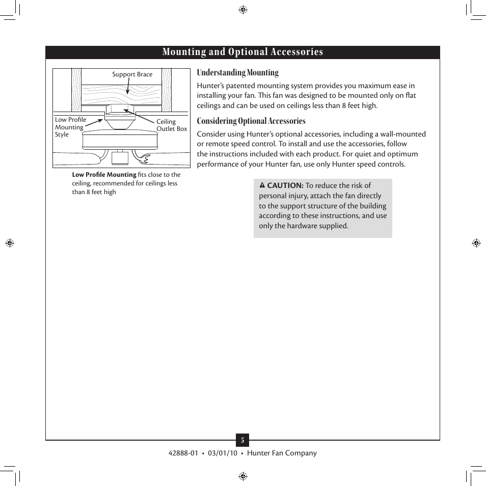 Mounting and optional accessories, Understanding mounting, Considering optional accessories | Hunter 23857 42 Low Profile Plus User Manual | Page 5 / 15