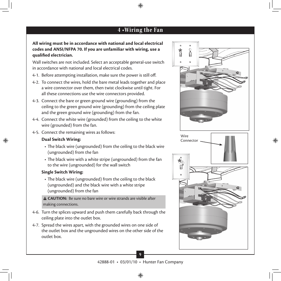 4 •wiring the fan | Hunter 23857 42 Low Profile Plus User Manual | Page 9 / 15