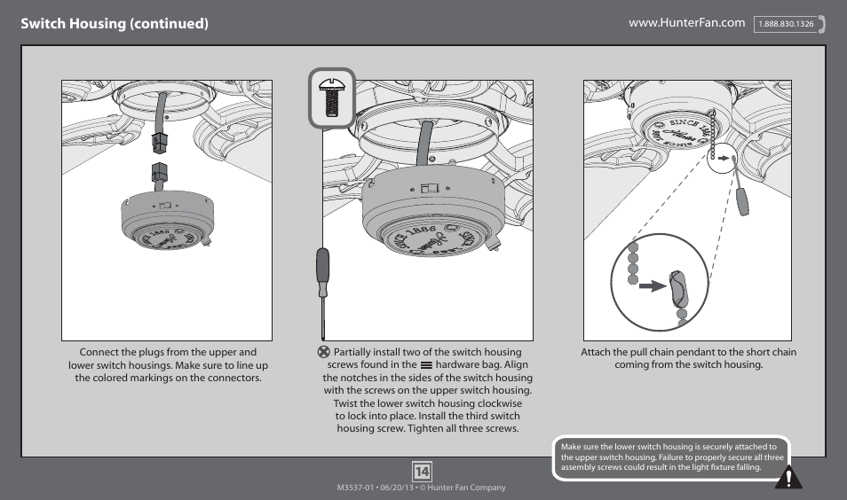 Switch housing (continued) | Hunter 52022 36 Orbit User Manual | Page 14 / 16