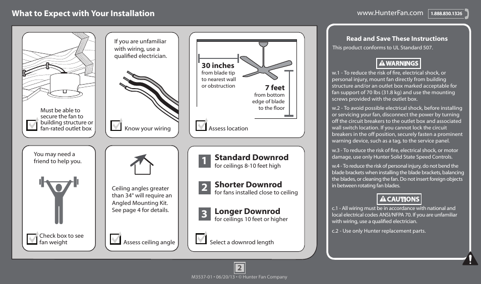 What to expect with your installation, Standard downrod, Shorter downrod | Longer downrod | Hunter 52022 36 Orbit User Manual | Page 2 / 16