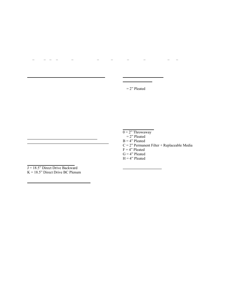 Rq series feature string nomenclature, P j c, 0 b a | Feature 4: maintenance options, Feature 5: supply air options, Feature 6: filters, Model options : unit feature options | AAON RQ-006 User Manual | Page 18 / 84