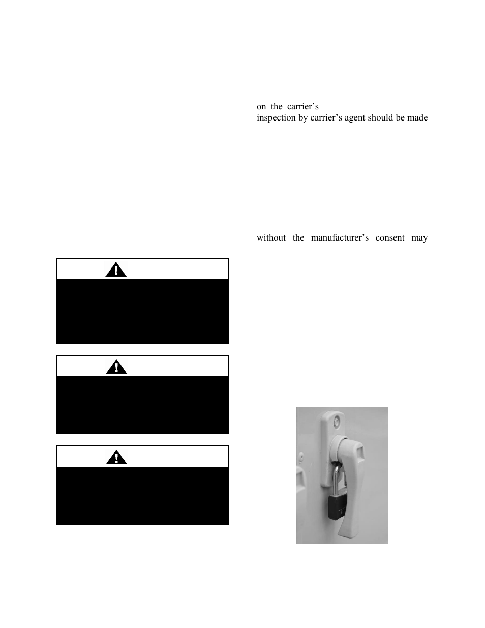Receiving unit, Figure 1 - lockable handle, Caution | Warning | AAON RQ-006 User Manual | Page 24 / 84