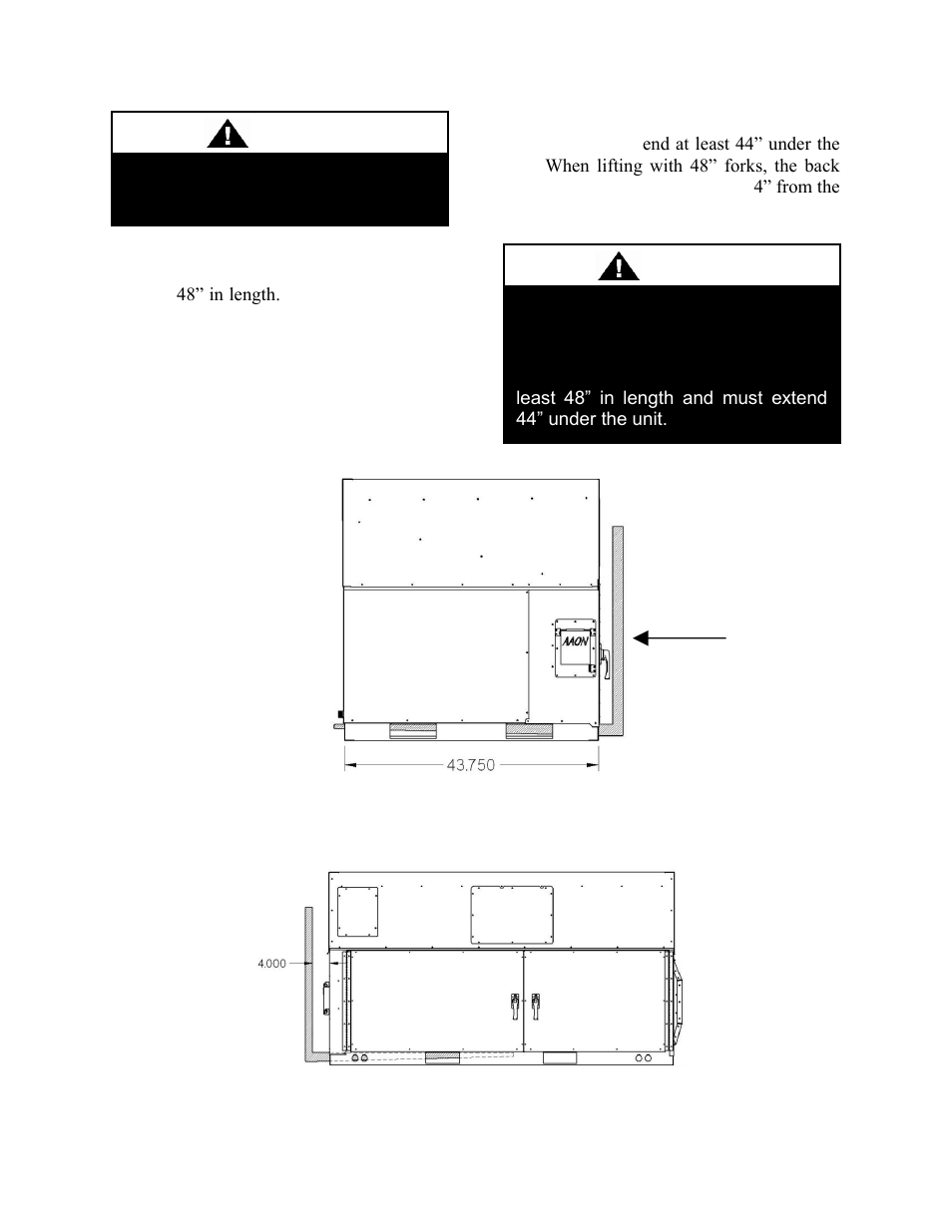 Forklifting the unit, Caution | AAON RQ-006 User Manual | Page 31 / 84