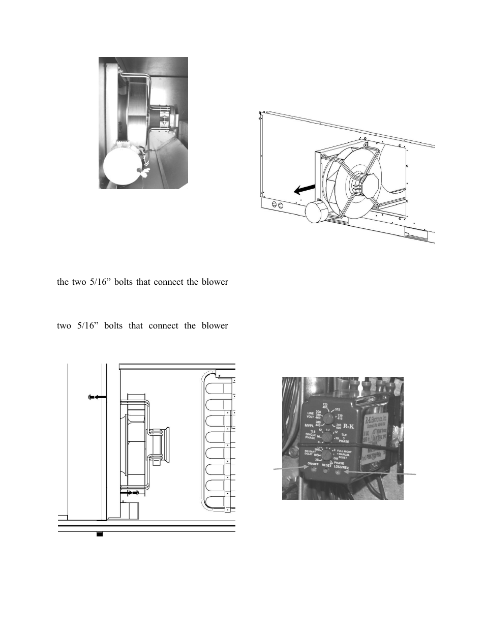 Phase and brownout protection, Figure 31 - 2-6 ton supply fan, Figure 32 - rq supply fan removal bolts | Figure 33 - rq supply fan removal slide, Figure 34 - voltage monitor | AAON RQ-006 User Manual | Page 68 / 84
