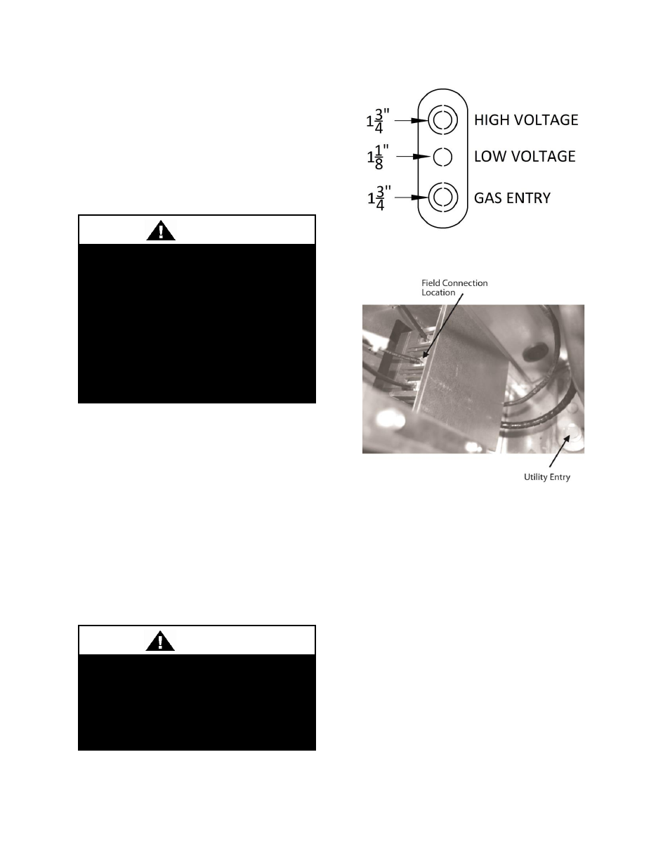 Electrical, Figure 27 - unit utility entry, Warning | Caution | AAON RN-140 User Manual | Page 49 / 116