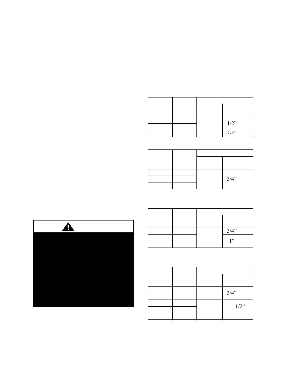 Gas heating, Table 9 - 6-8 and 10 ton gas connections, Table 10 - 9 and 11-15 ton gas connections | Table 11 - 16-25 and 30 ton, Table 12 - 26 and 31-70 ton, Warning | AAON RN-140 User Manual | Page 52 / 116