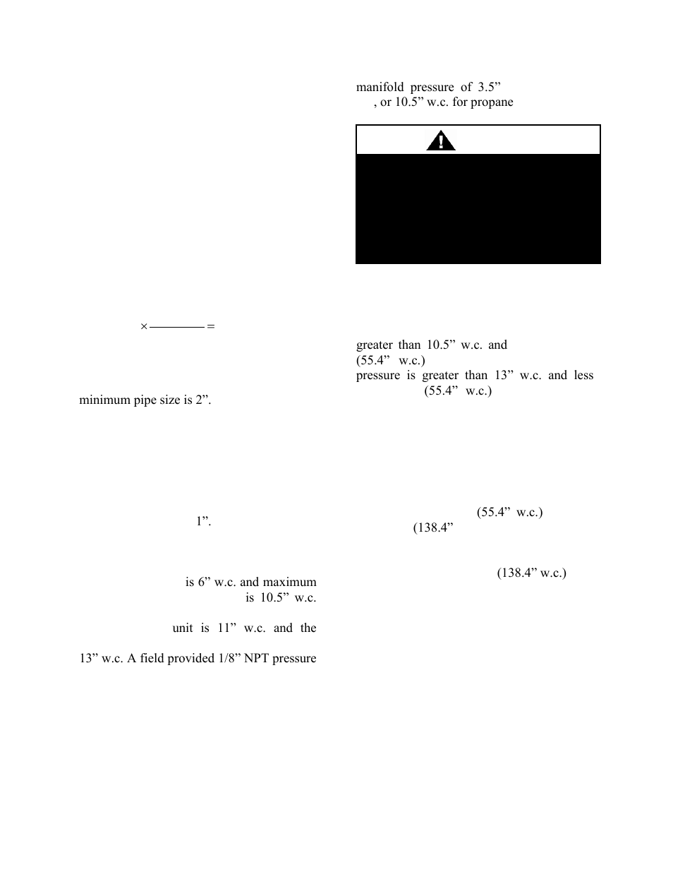 Piping sizing examples, Inlet and manifold pressures, Piping supports | Caution | AAON RN-140 User Manual | Page 54 / 116