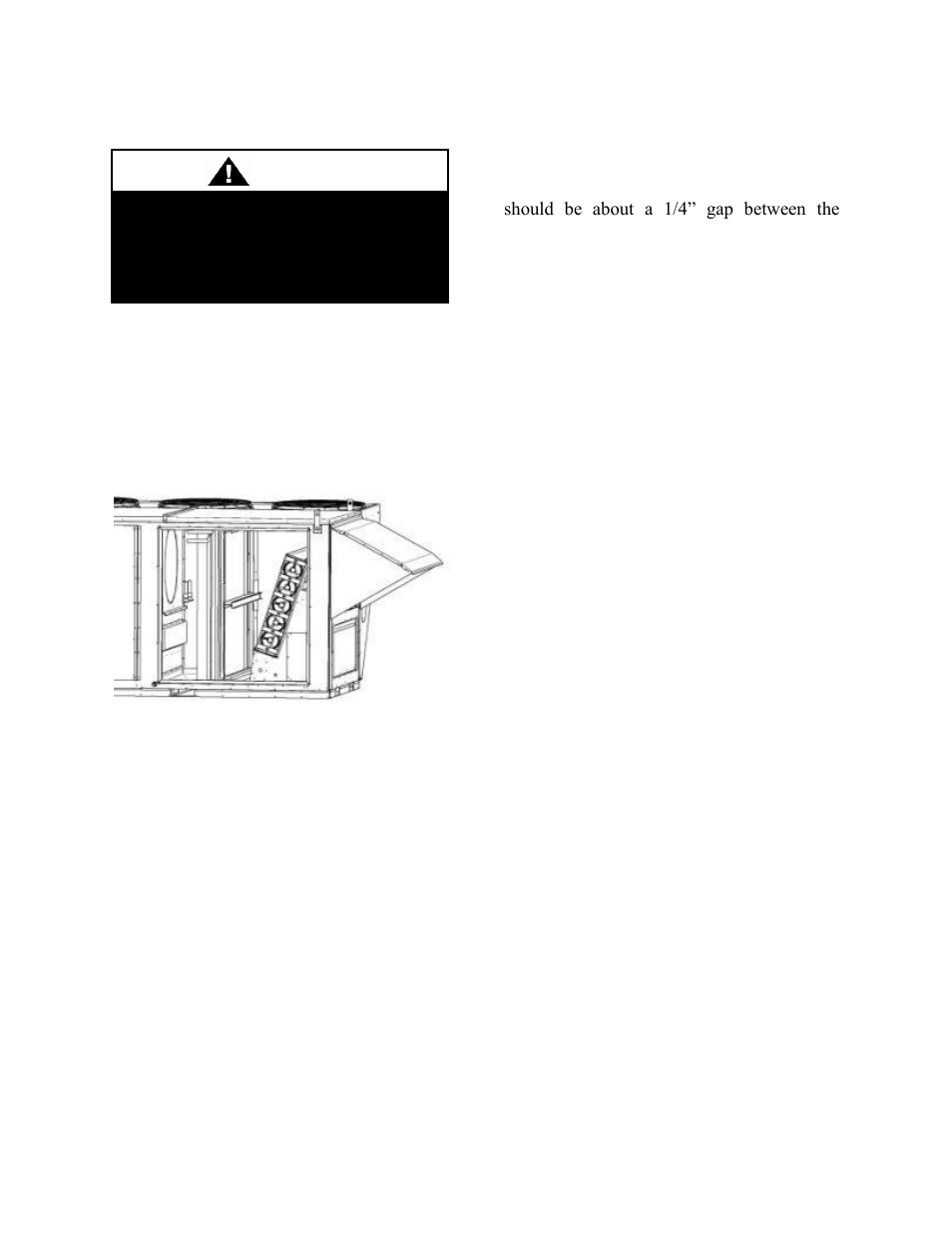 Evaporator coil (6-25 and 30 ton), Brazed plate heat exchanger cleaning, Figure 45 - evaporator coil access | Warning | AAON RN-140 User Manual | Page 87 / 116