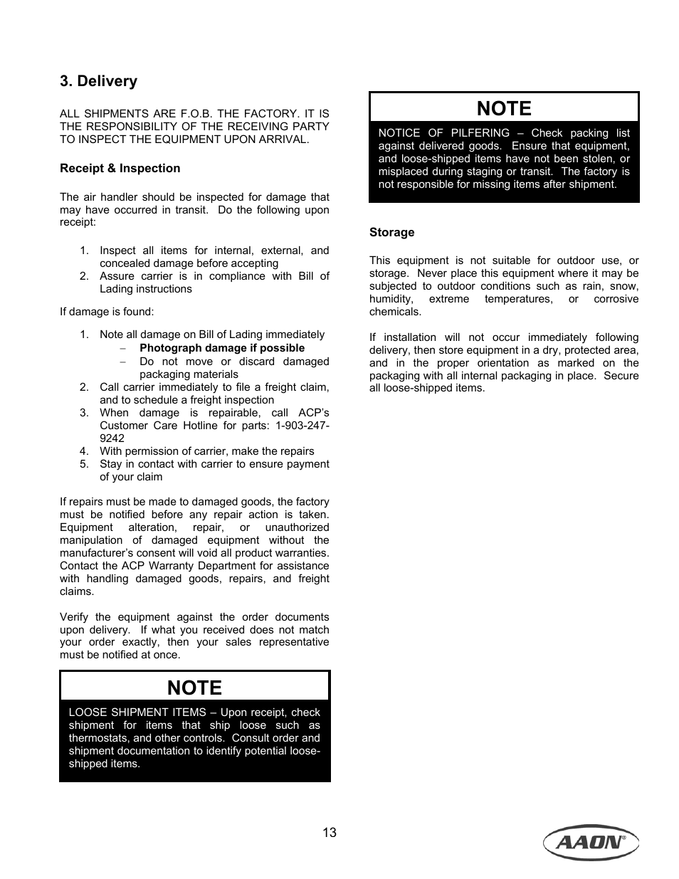 Delivery | AAON M1-011 User Manual | Page 13 / 44