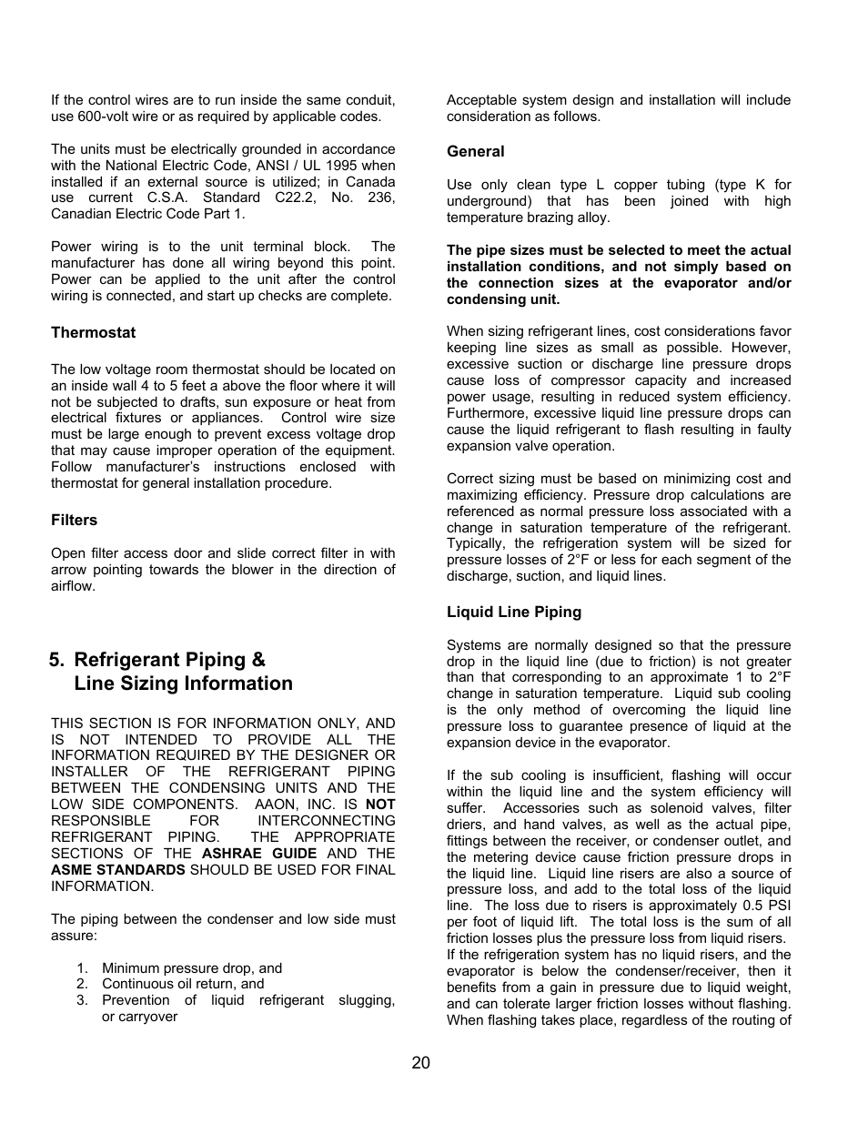 Refrigerant piping & line sizing information | AAON M1-011 User Manual | Page 20 / 44