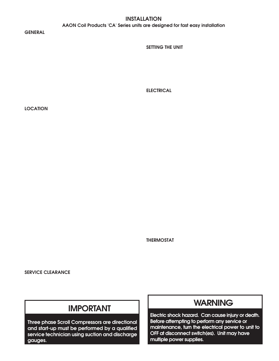 Warning, Important | AAON CA-25 User Manual | Page 3 / 8