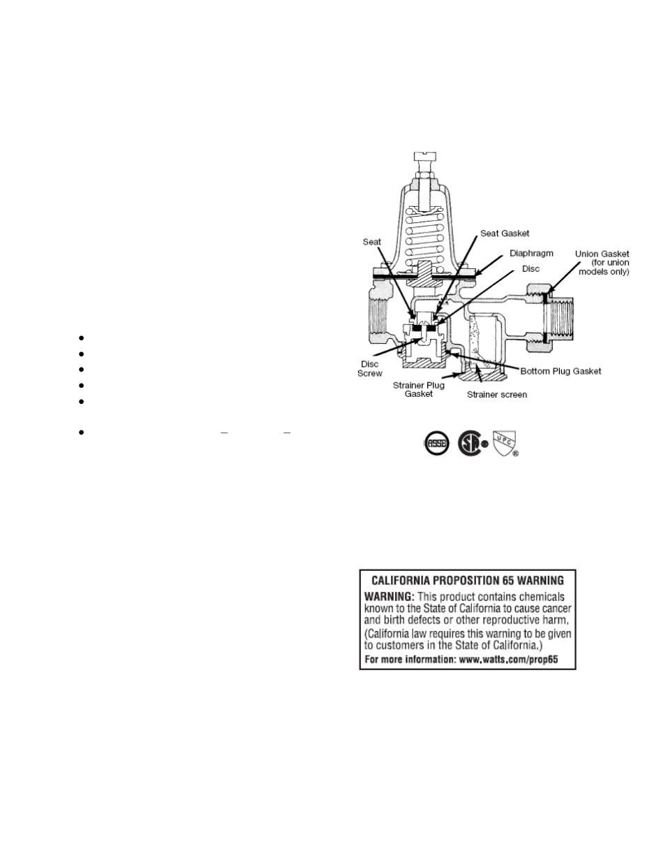 Appendix - water piping component information, Water pressure reducing valve | AAON LL-540 User Manual | Page 58 / 92