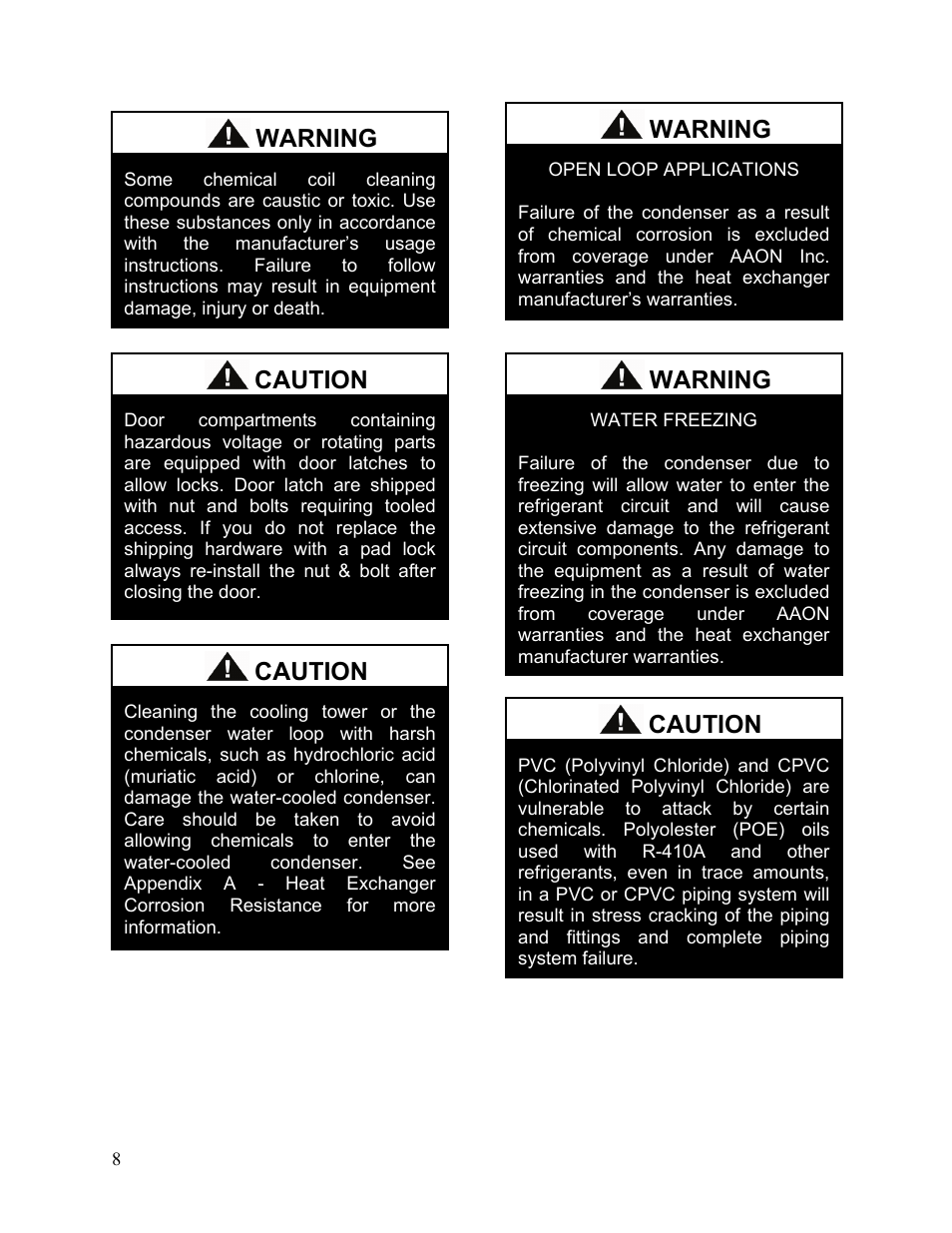 Warning, Caution | AAON SB-018 User Manual | Page 8 / 48